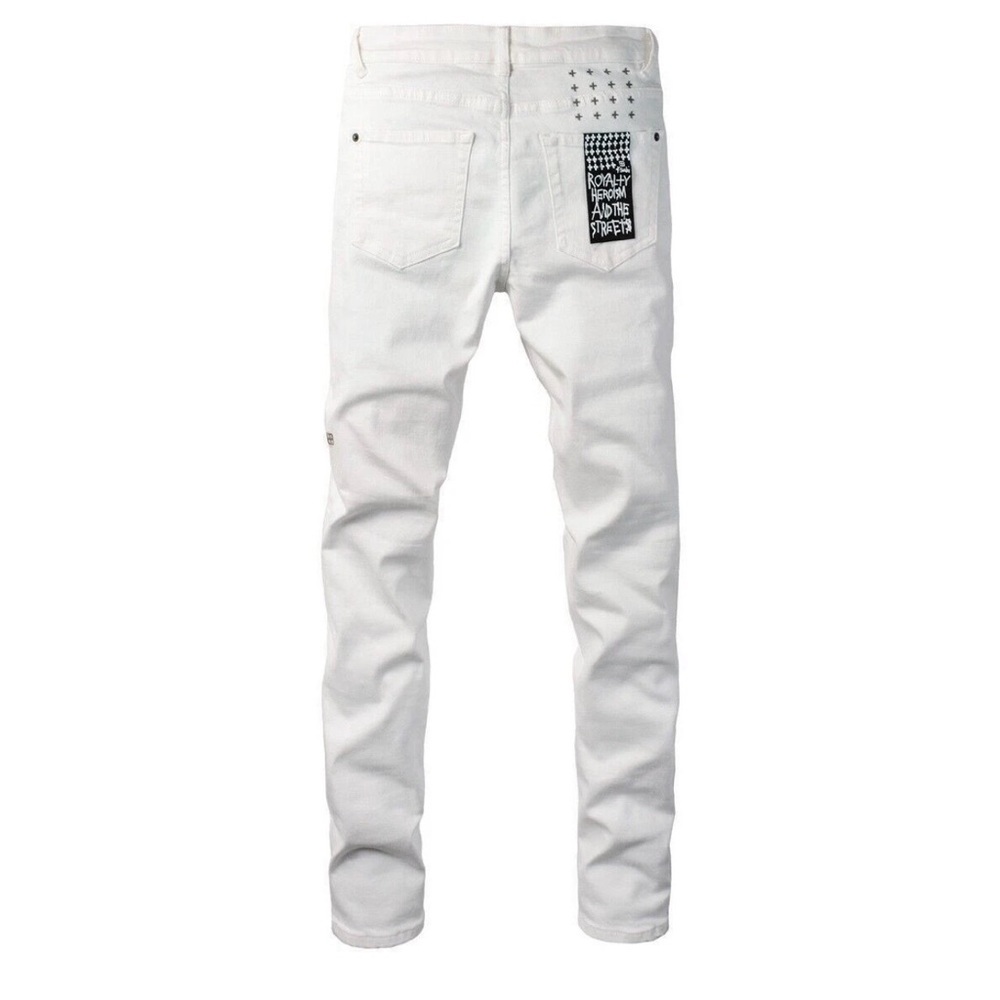Ksubi White Skinny Jeans with Black Back Patch & Studs